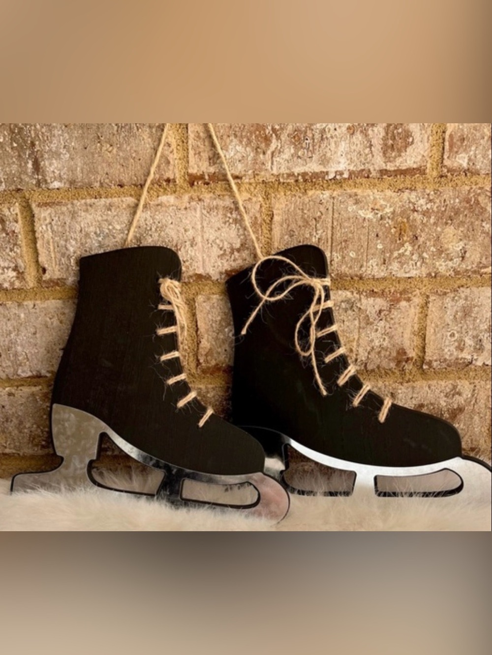 Black Women's Ice Skates Decor with Natural Twine Laces